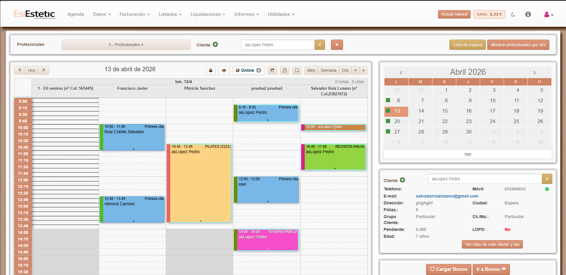 Agenda inteligente de EsiEstetic